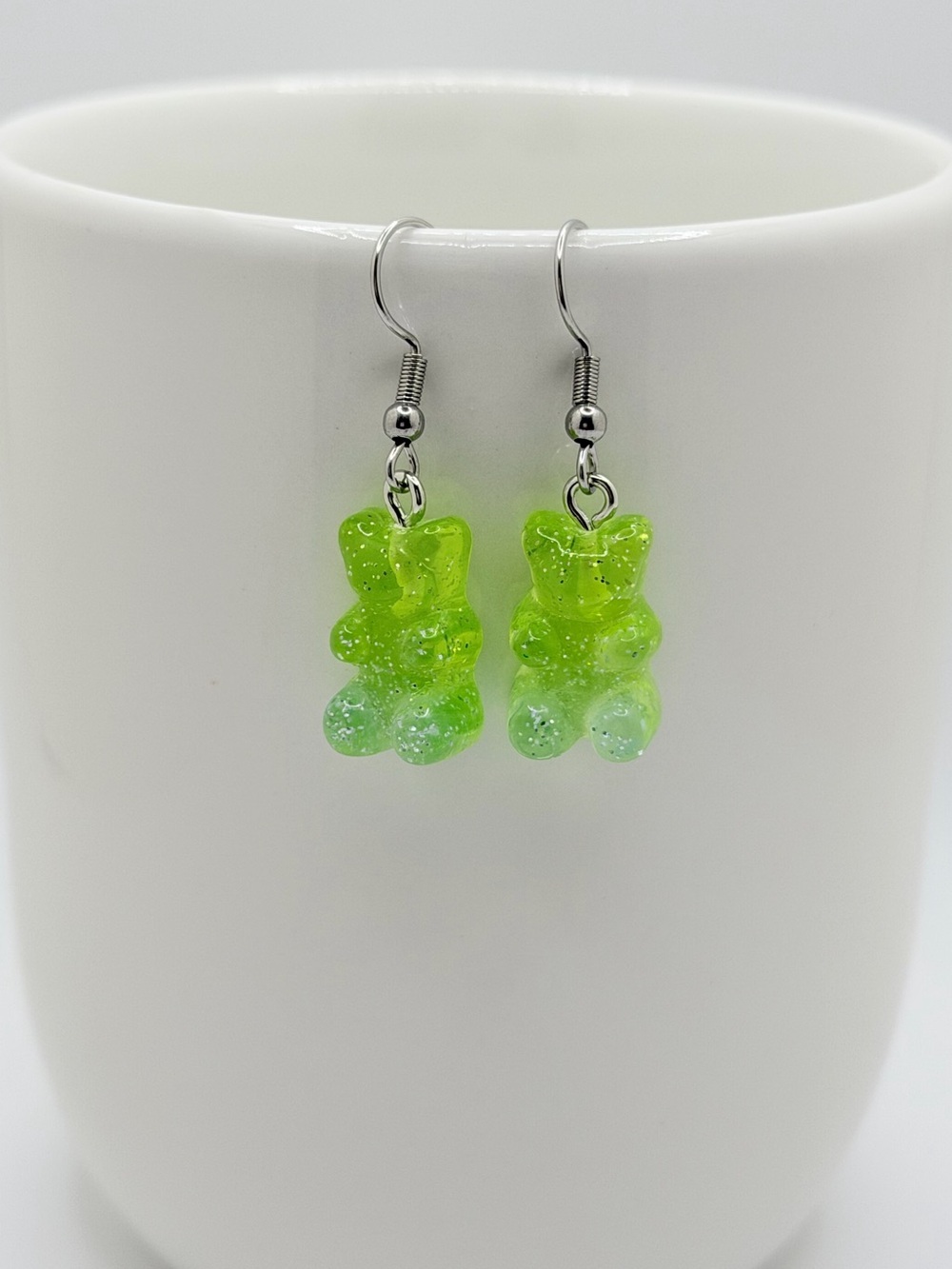 Lime Green Gummy Bear Dangle Earrings - Women Jewelry